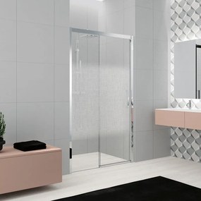 Porta doccia scorrevole L 136-142 cm x H 200 cm per nicchia in vetro smerigliato SP. 8 mm, profilo lucido cromo, serie Lead