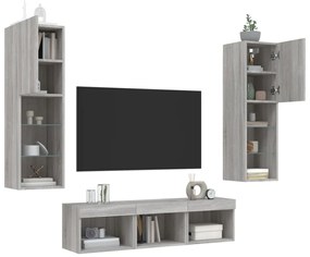 Mobili tv a muro con led 5pz grigio sonoma in legno multistrato