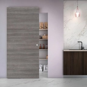 Porta scorrevole Space Pietra Tonda in legno grigio, L 101 x H 230 cm, con binario Invisibile Destra