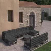 Set Divani da Giardino 11 pz con Cuscini Massello di Pino Nero 3077153