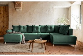 Divano letto angolare in velluto a coste verde (angolo destro a forma di U) Lazy Lukka - Miuform