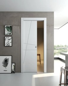 Porta interna scorrevole Tolosa in legno laccato colore bianco, L 60 x H 210 cm, apertura reversibile