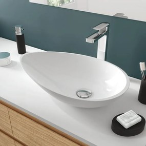 Lavabo da appoggio SENSEA ovale piletta non inclusa in composito minerale di resina gelificata L 56.1 x H 12.2 x P 33.8 cm bianco lucido piletta non inclusa