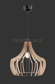 Wood sospensione campana listelli di legno d. 38,5cm 1 luce attacco...