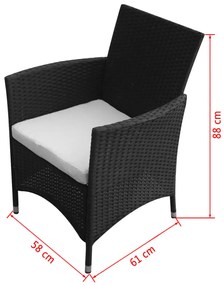 Sedie da giardino 2 pz in polyrattan nero