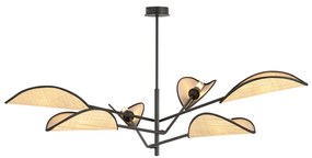 Lampadario 6 Luci Eridano In Acciao Nero E Rattan Con Bracci Mobili
