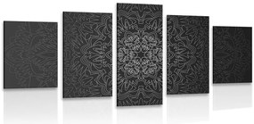 Quadri 5 pezzi – Mandala ornamentale in bianco e nero