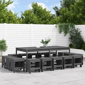 Set da Pranzo per Giardino 17pz Grigio Legno Massello di Pino