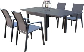 JERRI - set tavolo in alluminio cm 90/180 x 90 x 75 h con 4 poltrone Lotus