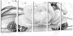 Quadri 5 pezzi – Rose lussuose in bianco e nero