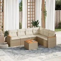 Set Divani da Giardino 7 pz con Cuscini Beige in Polyrattan 3258411