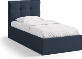 Letto singolo imbottito blu con contenitore con rete inclusa 90x200 cm Phaedra – Micadoni