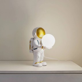 Lampada da tavolo Lindby Astronaut, bianco/oro, ceramica, vetro