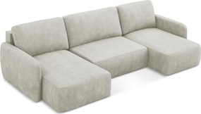 Divano angolare color crema allungabile/con contenitore (a U) con rivestimento in ciniglia Lilo – Makamii