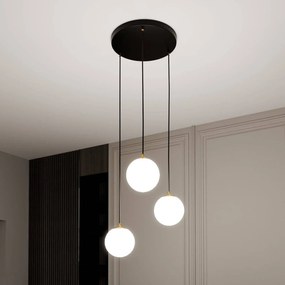 EMIBIG LIGHTING Lampada a sospensione Royal, a 3 luci, bianco opalino/nero, vetro, E14