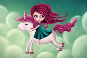 Stampa su tela – Bambina con unicorno