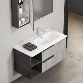 Mobile bagno sospeso 100 cm con 2 cassetti e lavabo in ceramica DELIA3 Cemento
