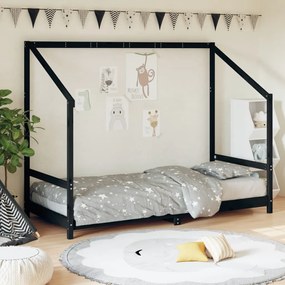 Giroletto Per Bambini Nero 90x190 Cm İn Legno Massello Di Pino /