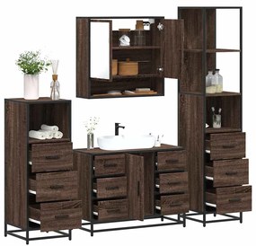 Set Mobili Da Bagno 4 Pz Rovere Marrone İn Legno Multistrato /