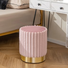 Costway Pouf rotondo in velluto moderno, Sgabello poggiapiedi imbottito con pregiata cucitura verticale decorativa Rosa