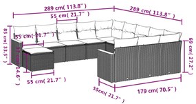 Set divani da giardino 12 pz con cuscini beige in polyrattan