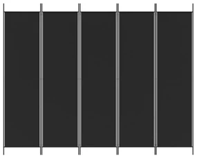 Divisorio 5 pannelli nero 250x200 cm tessuto