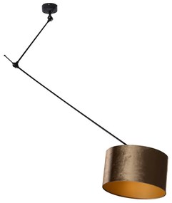 Lampada a sospensione nera con paralume in velluto bronzo 35 cm - Blitz