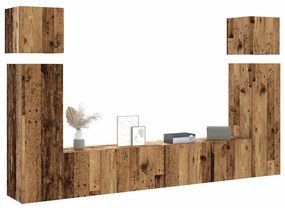 Set Mobile Tv 8 Pz Montato A Parete Legno Antico İn Truciolato /