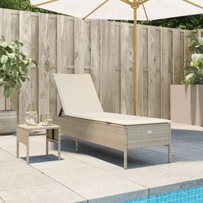 Lettino Prendisole Con Tavolo E Cuscino Beige İn Polyrattan /