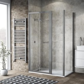 Box doccia con ingresso frontale pieghevole L 120 x H 195 cm, in vetro trasparente SP. 6 mm, profilo cromato Record