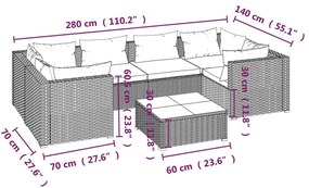 Set Divani da Giardino 7 pz con Cuscini in Polyrattan Marrone