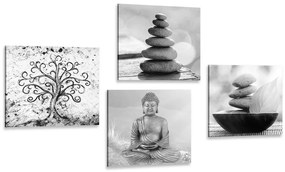 Set di quadri – Con motivo Feng Shui in bianco e nero