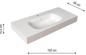 Lavabo integrale a incasso rettangolare L 100.5 x H 14.4 x P 46 cm in resina bianco