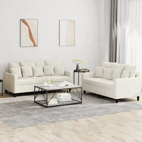 Set Di Divani 2 Pz Con Cuscini Crema İn Velluto /