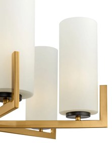 Lampadario Contermporaneo Fortano 6 Luci Metallo Ottone Diffusori Vetro Bianchi