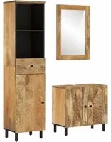 Set Mobili da Bagno 3 pz in Legno Massello di Mangocod mxl 114591