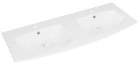 Lavabo integrale rettangolare doppia vasca Perla L 122 x H 15.6 x P 50 cm in solid surface bianco lucido