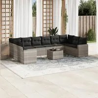 Set Divani da Giardino 11 pz con Cuscini in Polyrattan Grigio 3219472