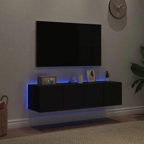 Mobili TV a Parete con Luci LED 2pz Neri 60x35x31 cm