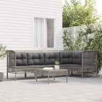 Set Divani da Giardino 6 pz con Cuscini in Polyrattan Grigio 3187508