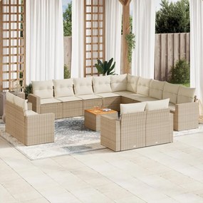 Set divani da giardino 14pz con cuscini in polyrattan beige