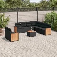 Set Divani da Giardino 10pz con Cuscini in Polyrattan Nero 3260186