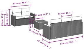 Set divano da giardino 6 pz con cuscini nero in polyrattan