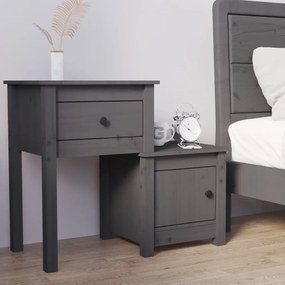 Comodino Grigio 79,5x38x65,5 Cm İn Legno Massello Di Pino /