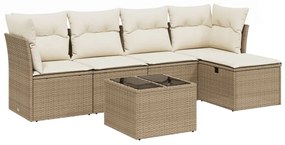 Set divano da giardino 6 pz con cuscini beige in polyrattan