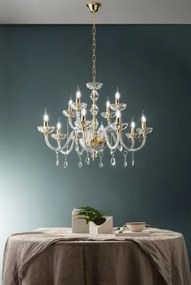 Lampadario brigida 12 luci cristallo e oro attacco e14 d.85cm