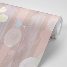 Carta da parati – Uccellini sugli alberi con sfondo rosa