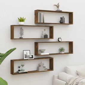 Mensole Parete Cubo 4pz Rovere Fumo 100x15x30 Legno Multistrato /