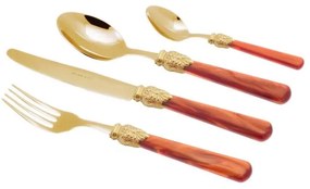 Posate Oro Pvd - Elena - Set 24 Pz Manico Perlato Arancio