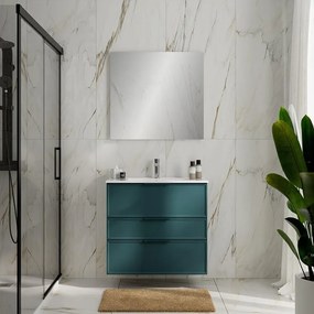 Mobile Quadra L80 H73 P39 mirto opaco laccato con lavabo in ceramica vasca centrale base con 3 cassetti a chiusura ammortizzata